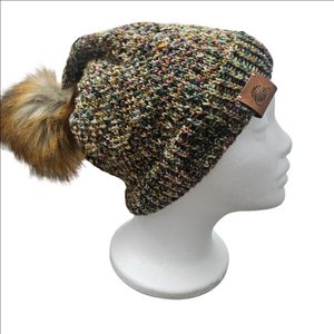 Cozy Multicolor Knit Beanie with Pom-Pom